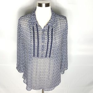Lucky Brand Sheer Blouse with Buttons